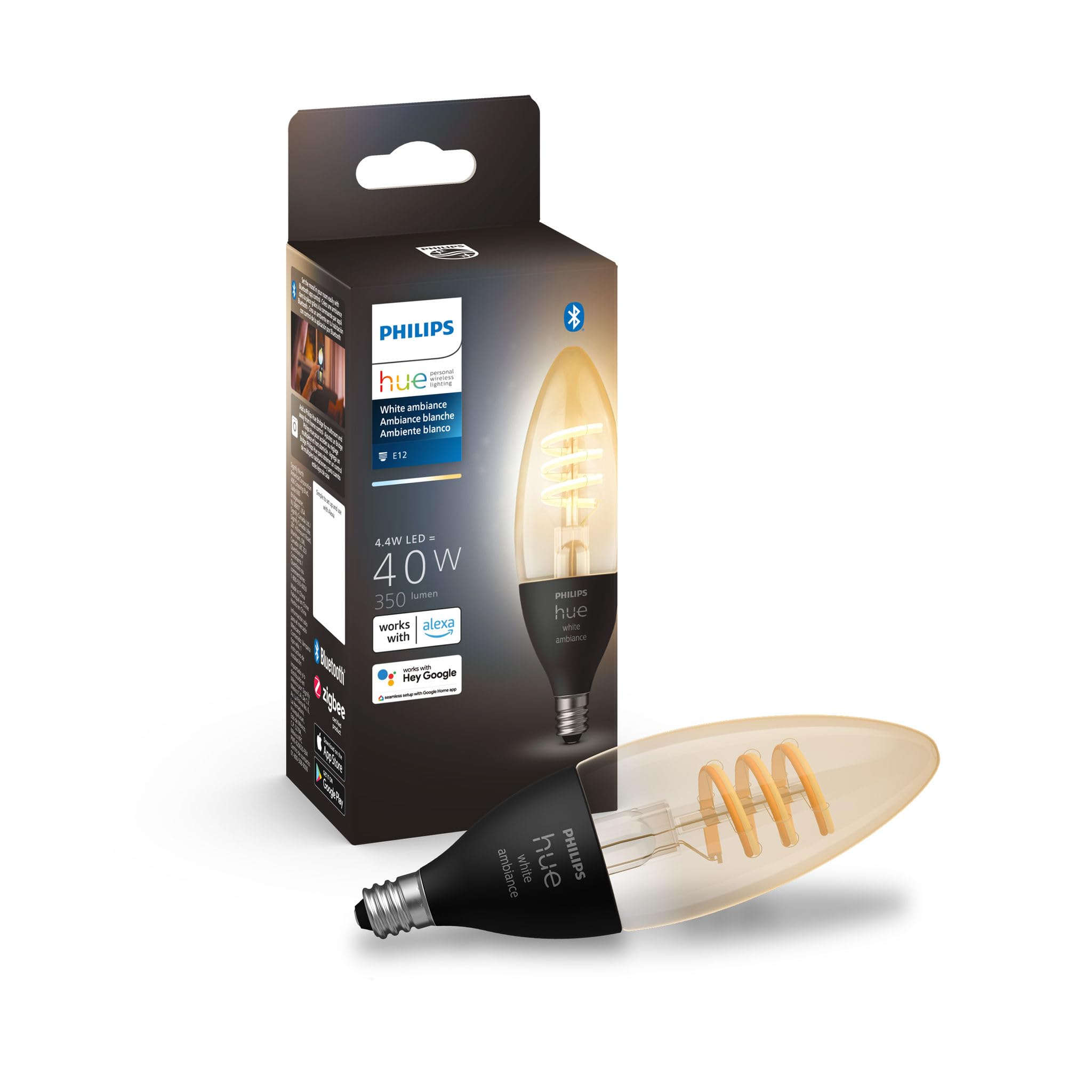 Philips Hue White Ambiance Filament E12 Candle Bulb Full Range of